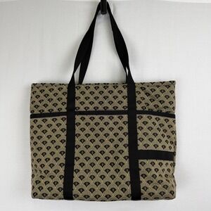 Large Art Deco Woven Tapestry Tote Bag Heavy Duty Canvas Carryall Black Gold